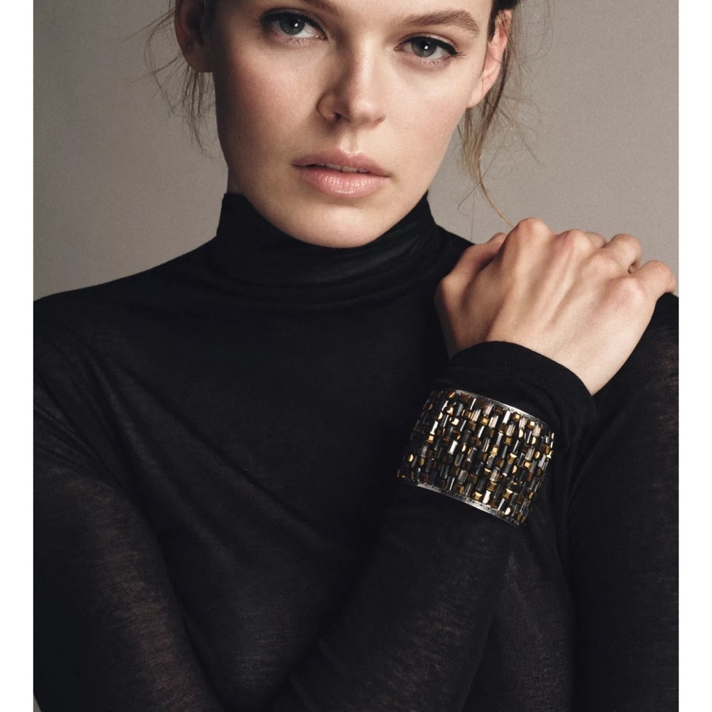 Zara Silver and Brown Beaded Cuff Bracelet